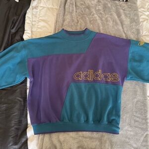 Adidas Colorblock Teal and Purple Crewneck